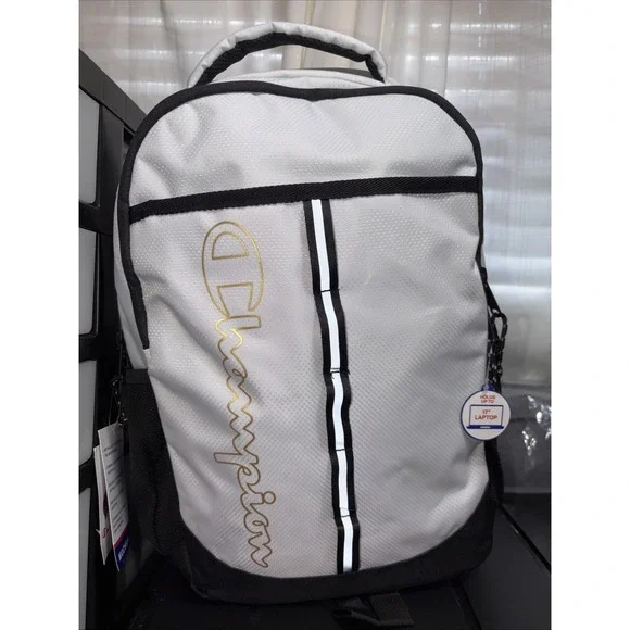 Champion Center Backpack White Laptop Sleeve & Padded Zipper Pockets BRAND NEW - Picture 6 of 10